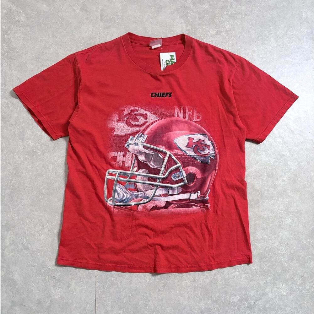 90s Vintage Kansas City Chiefs NFL Helmet Big Print Red T-Shirt -XL